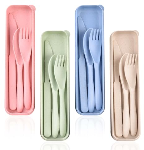 Couvert Plastique Reutilisable,4 Ensembles de Couverts Pique Nique,Couvert Camping Portables,Couverts Lunch Box pour le Travail,Voyage l'école,Camping ou une Utilisation Quotidienne(Multicolore)