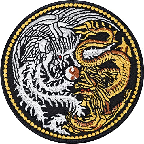 YIN YANG Aufbügler DRACHEN Aufnäher Patch zum annähen | Dragon Couple Sticker Game of Throne Bügelbilder chinesicher Drache Yin Yang Aufkleber für alle Stoffe | 80x80mm