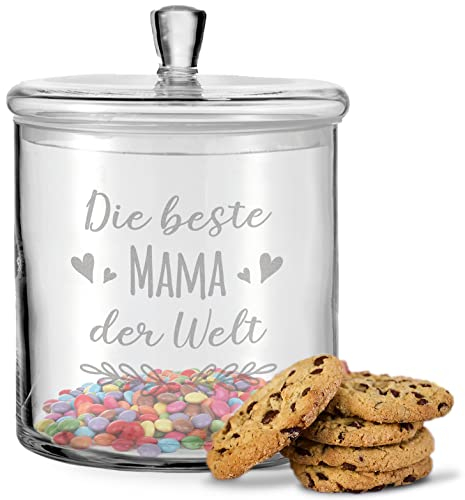 GRAVURZEILE Leonardo Keksglas mit Gravur – im Beste Mama der Welt Design - Keksdose Bonbonglas mit Deckel - Geschenk für die Mutter als Geschenk zum Muttertag