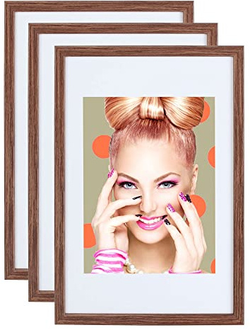 IDEAL TREND 3er 5er Set Holz Bilderrahmen Lifestyle Plexi Foto Rahmen Collage Wanddeko Poster S111: Farbe: 3er Pack Braun | Format: 40x50
