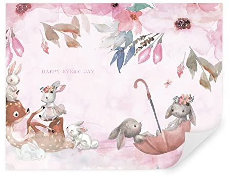 Tapeko Papier Peint Chambre Enfant 260x180 cm 3D Effet Animaux Cerf Ours Girafe Zèbre Forêt Nature pour Garçon Fille Papier Peint intissé plus u14761#05