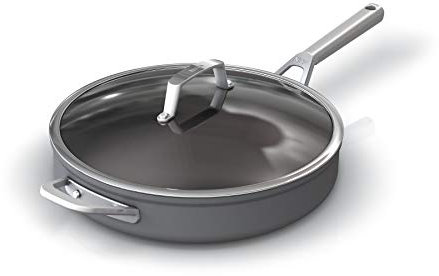 Ninja C30140 Foodi NeverStick Premium Hard-Anodized 4-Quart Sauté Pan with Glass Lid, Nonstick, Durable & Oven Safe to 500°F, Salt Grey