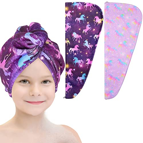 Basumee 2 Stück Mikrofaser Haarturban Haartrockentuch Haartrocknungs-Handtuch mit Knöpfen,Turban Handtuch für die Haare Schnelltrocknend