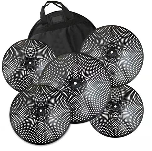 Piatti Ride per Batteria Confezione di Piatti Silenziosi A Basso Volume Piatti Silenziosi Neri 5 Pezzi 14 Hihat+16 Crash+18 Crash+20 Ride per Batteria