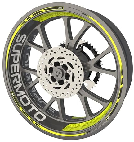 Komplettes Set Felgenaufkleber für Motorrad KTM SuperMoto EXC Premium Qualität (Aufkleber für 2 Felgen) (Gelb)