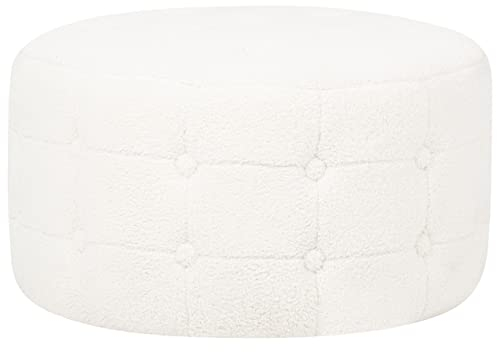 Beliani Pouf Bouclé weiß mit Knopfsteppung rund ⌀ 55 cm Chesterfield-Stil Modern Tampa