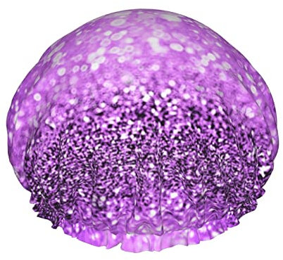 Cuffia da doccia stampata glitterata viola scintillante cuffia per capelli cappucci da bagno impermeabili fascia elastica orlo elasticizzato cuffia da doccia riutilizzabile