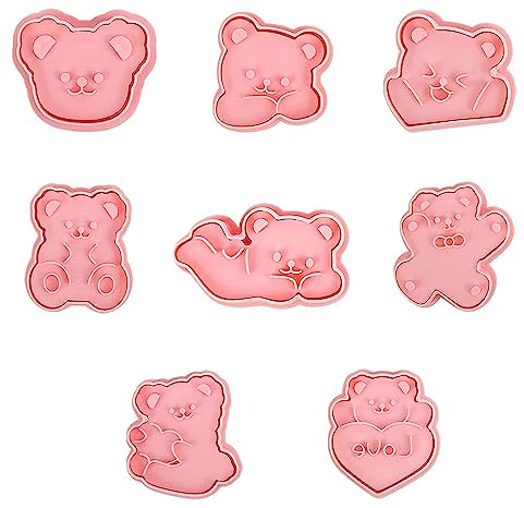3D Moule Biscuit, 8 Pièces 3D Moule Biscuit en Plastique, Patisserie Biscuit Moule, Moule d'ours Cookie, Emporte Pièce pour Biscuits, Chocolat, Fondant, Décoration de Gâteaux