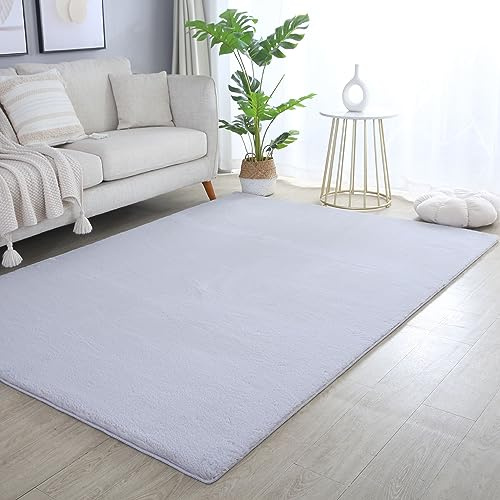 Carpettex Hochflor Teppich Wohnzimmer Shaggy Flokati Teppich Modern Einfarbig 140 x 200 cm Silberfarbe - Teppich Schlafzimmer Weich Flauschig Waschbar Teppich Küche Esszimmer - Langflor Teppiche