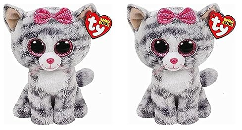 TY 37190 Kiki, Katze mit Glitzeraugen, Beanie Boos, 15cm, grau (Packung mit 2)