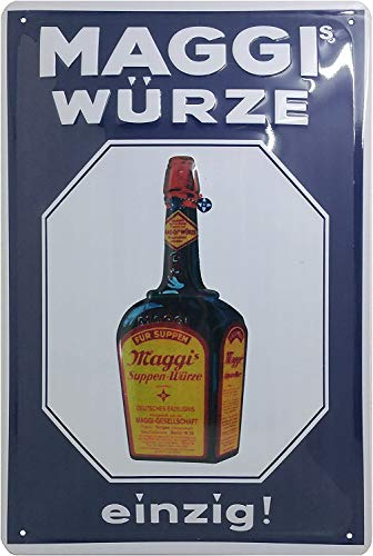 Geprägtes Retro Blechschild, Küchen Deko Schild passend für Maggi Fans, Liebhaber und Genießer 20 x 30 cm (blau)