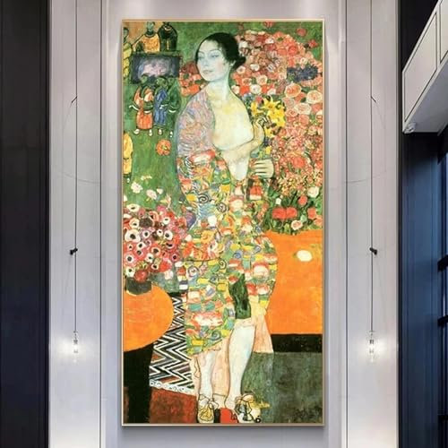 Leinwand Bilder XXL, Gustav Klimt Goldenes Gemälde auf Leinwand, Retro-Klassiker-Wandkunst, Bilder für Wohnzimmer, Vintage-Dekor, 50 x 100 cm, rahmenlos