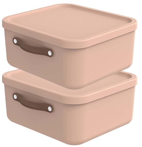 Rotho Maloja Aufbewahrungsbox mit Deckel 20 L im 2er-Set stapelbar Rosa | Aufbewahrungsboxen, sicher verschließbar, mit Trageriemen, modular kombinierbar, leicht zu reinigen, für Zuhause und Haushalt