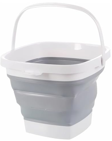 König Design Faltbarer Eimer - Platzsparend & Robust - BPA-frei, Ergonomischer Griff - Haushalt, Outdoor (Grau, 5 Liter)