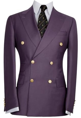 Drkobr Men's Solid Blazer Double Breasted Suit Jacket Regular Fit for Formal Occasion Purple