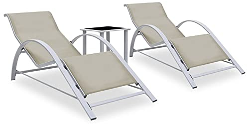ZEYUAN Sonnenliegen 2 STK. Gartenliege, Liegestuhl, Sonnenstuhl, Sonneninsel Outdoor, Liegen, Gartenmöbel, Bäderliege, Relaxliege, mit Tisch Aluminium Cremeweiß