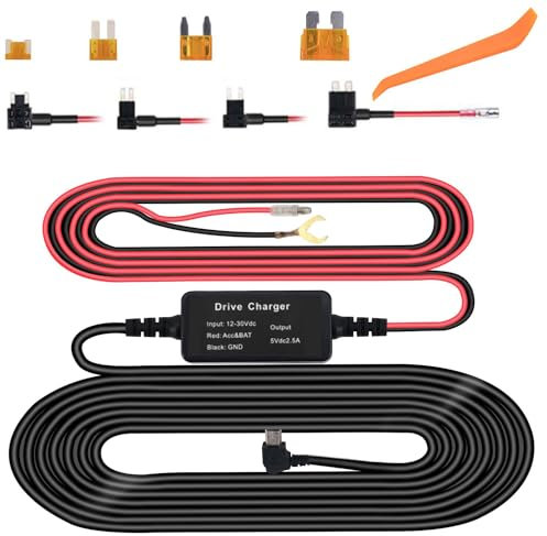 Unifizz Dash Cam Hardwire Kit, Mini USB Hard Wire Kit Sicherung für Dashcam 12V-24V bis 5V Auto Dash Camera Charger Power Cord, Gift 4 Fuse Tap Cable and Installation Tool