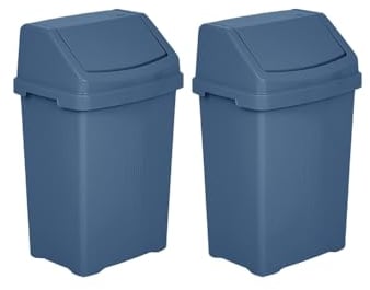 JMS we create smile (𝐒𝐞𝐭 𝐨𝐟 𝟐) Swing Bin Under Kitchen Cabinet Dust Bin Storage Bin Food Grade Plastic Swing Top Waste Rubbish Garden Compost Bin - Made in UK (Navy, Small (8 Litre))