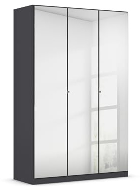 Rauch Möbel Reflect, Kleiderschrank, Farbe Grau metallic, Breite 136 cm | Schrank, 3-türig, mit Spiegel, Zubehör Premium, für Schlafzimmer, Kinderzimmer, Studentenwohnung, Garderobe, Flur