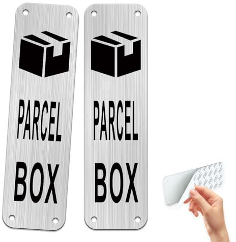 Goodvia Parcel Box Sign Sticker Outside Aluminum Brushed, 16x4.5cm, Vertical, Delivery Signs for Home with Pre-drilled Holes Pack of 2, Sliver