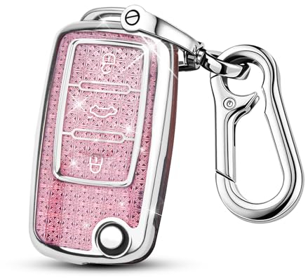 FT FUNTOR Autoschlüssel Hülle für VW, Drei Tasten Autoschlüsselkasten, Auto Kratzfestes Schlüsselgehäuse，Schlüsselhülle Cover für VW Polo, Skoda, Fabia, Golf 4/5/6, T5, Multivan (A-Rosa)