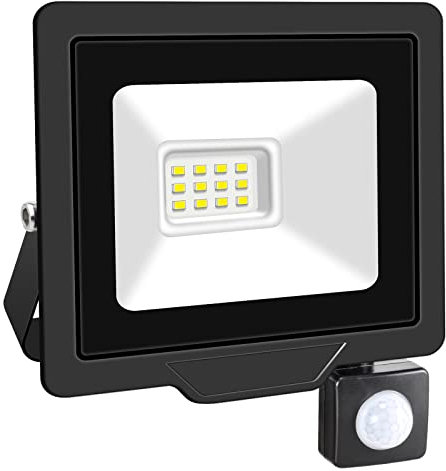 SKYWORLD Projecteur LED Exterieur,10W Projecteur Avec Détecteur de Mouvement 1 pièce,Blanc Froid LED Spot Extérieur avec Détecteur IP66 Etanche pour Jardin Cour Garage Usine