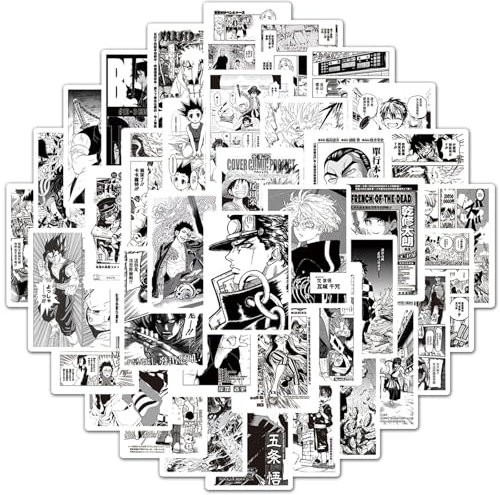 100 PCS Pack d'autocollants mélangés noir blanc d'anime, Vinyle Étanche Anime Autocollants, DIY Dessin Animé Autocollants pour Ordinateur Portable, Téléphone, Skateboard, Valise, Bouteille, Guitares