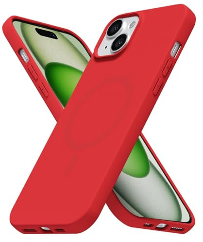 LoeoeL for iPhone 15 Case Silicone Mag Safe, Compatible with Magsafe Ultra Slim Thin Magnetic Phone Case for Women Girls, Soft Rubber Gel Matte TPU Solid Color Minimalist Cover, Red