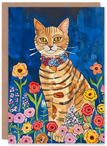 Artery8 Ocicat Wildflower Meadow Pet Portrait Cat Lover Blank For Him Or Her Art Birthday Card