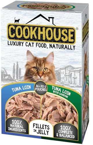 COOKHOUSE 100% Natural & Complete Luxury Wet Cat Food - Tuna Loin/Tuna Loin with Sardine - Fillets in Jelly - 36 x 70g Pouches