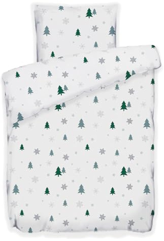 Buymax Fleece Bettwäsche 200 x 220 cm 3 teilig Plüsch Winterbettwäsche Kuschel Thermo Fleece Kopfkissenbezüge 80x80 cm Cashmere Touch, Weihnachten, Tanne, Weiß