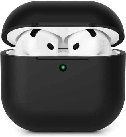 AOTUAO Hülle Kompatibel mit AirPods 4 Hülle Case (2024), Weiches Silikon Stoßfeste Schutzhülle für AirPods 4. Generation Case Cover mit Voller Sturzschutz, Front-LED Sichtbar, Schwarz