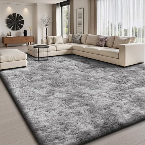 Sour Lemon Hochflor Teppich Groß, Grau Teppich Wohnzimmerteppich 300x425cm | Teppiche Schlafzimmer Flauschiger Teppich Waschbar Anti-Rutsch Extra Große Carpet Teppichen für Schlafzimmer Kinderzimmer