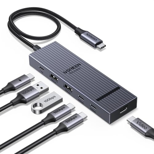UGREEN USB C Hub, 4K@60Hz USB-C Display, 6-in-1 with 4x 10Gbps USB-A/C Data Ports, 100W PD, 30cm Cable, Aluminum Compact USB Hub for MacBook, HP, Dell Laptops, Steam Deck, iPad Pro and AR Glasses