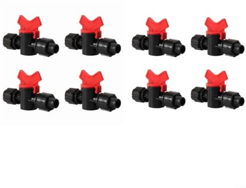 CWOQOCW Tropfbewässerungsschalter-Ventile, 16 mm Rohr-Kugelhahn-Kontrollschalter, Doppelkopf-Verriegelung, Wasserdurchflusskontrolle, Anschluss für Gartenbewässerungssystem (8 Stück)