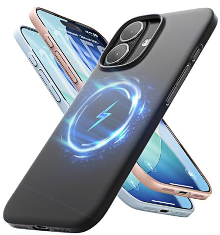 LISEN Magnetic Slim Fit for iPhone 16 Case, Ultra-Thin 16 Phone Case Compatible with MagSafe, Light Anti-Scratch Matte Hard PC 6.1 inch, Black