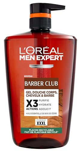 L'Oréal Paris Men Expert Barber Club - Gel Douche homme 3-en-1 corps, cheveux, barbe - Grand format XXL 1L