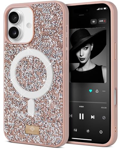 BEZ Handyhülle für iPhone 17 Hülle Glitzer, Kompatibel mit MagSafe, Sparkle Diamond Crystal Bling Handyhülle mit Bling & Co. Serie, Magnetisch Hülle für iPhone 17, Toskanisches Beige