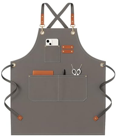 Robust förkläde för damer och herrar i segelduk – Justerbart med stor ficka, smutsavvisande. Perfekt för kök, grillning, målning, trädgårdsarbete och hantverk