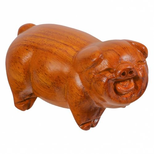 Cabilock Dekorative Kleine Holzschwein Figur für Zuhause und Büro | Handgefertigt, Rustikaler Bauernhausstil, für Studie und Vitrine, Leicht zu Tragen