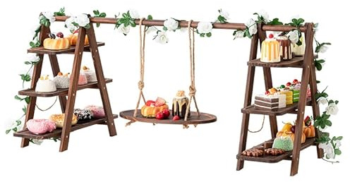 BOKALAKA Cupcake-Ständer aus Holz, 3 Etagen, Akazienregal, 3 Etagen aus Holz für Lebensmittel, Faltbare Struktur - faltbar | für Geburtstag, Teeparty, Hochzeit