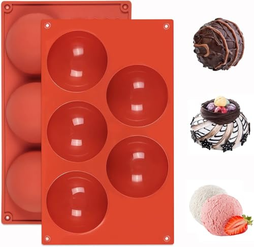 CUEMOON 2 Stück Silikonform Halbkugel, 5 Löcher Silikonform Kugel Rund 8 cm, Schokoladen Silikonformen Pralinenform Halbkugel Backform, zur Herstellung von Schokolade, Kuchen, Gelee, Dome-Mousse