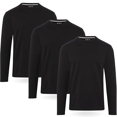 FM London T-Shirt à Manche Longue pour Homme, Tee-Shirt pour Homme, Coupe Flatteuse, Poids Premium, Col Ras-du-Cou en Coton Ultra Doux, Lot de 3