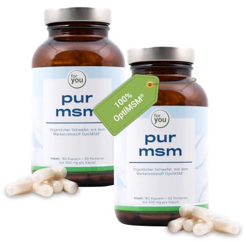 for you Pur MSM 2x180 Kapseln – 1000 mg OptiMSM® organischer Schwefel | 100% reines MSM aus mehrfachdestilliertem OptiMSM®, geschmacksneutrale Kapseln