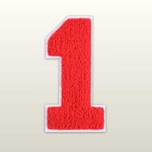 QianSiLi 8 Inch Extra Large Chenille Iron On Numbers for Jersey Iron On Patches for Clothing Embroidered Patch for Football Shirts Clothes Jacket Hoodie Varsity (Red,1)