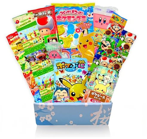 Sakura Box Japanese Character Snack Gift Box, 8 Piece Bundle, Assorted Flavors, Mario, Kirby, Pikmin, Pokemon