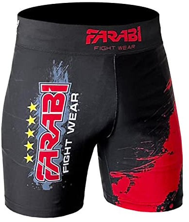 Farabi Sports MMA Short Vale tudo Compression Shorts Grappling Fight Training Match Compression Tight (Black/Red, XXL)