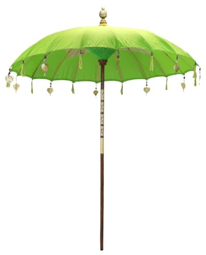 Oriental Galerie Bali Sonnenschirm Balinesischer Schirm Garten Baumwolle Sonnenschutz Handarbeit Retro Vintage Dekoschirm 2-teilig ca.180 cm, Farbe:Hellgrün