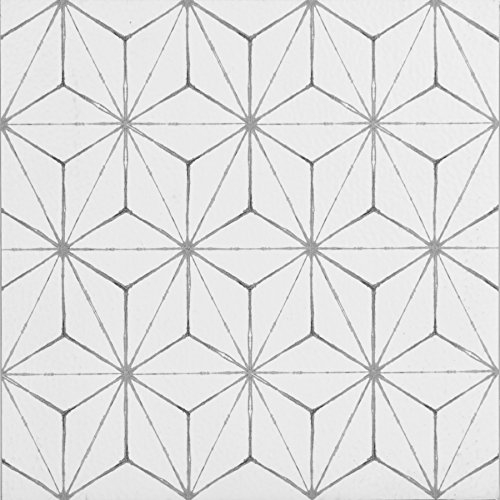 WallPops FP2481 Kikko Peel & Stick Floor Tiles, Whites & Off-Whites, Set of 10 Piece, 12 x 12 inches