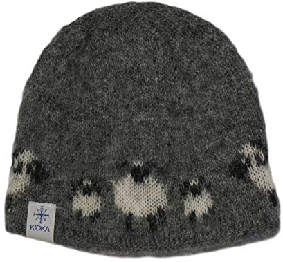 kidka Herren Damen Kinder Wollmütze - Island-Schafe - Grau Größe - One Size